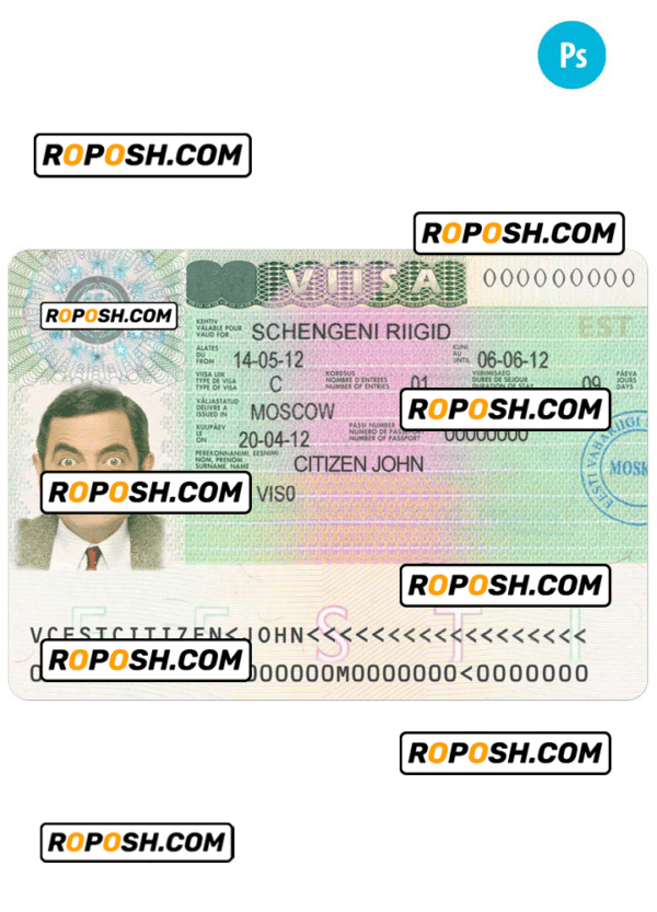 ESTONIA schengen visa PSD template, with fonts