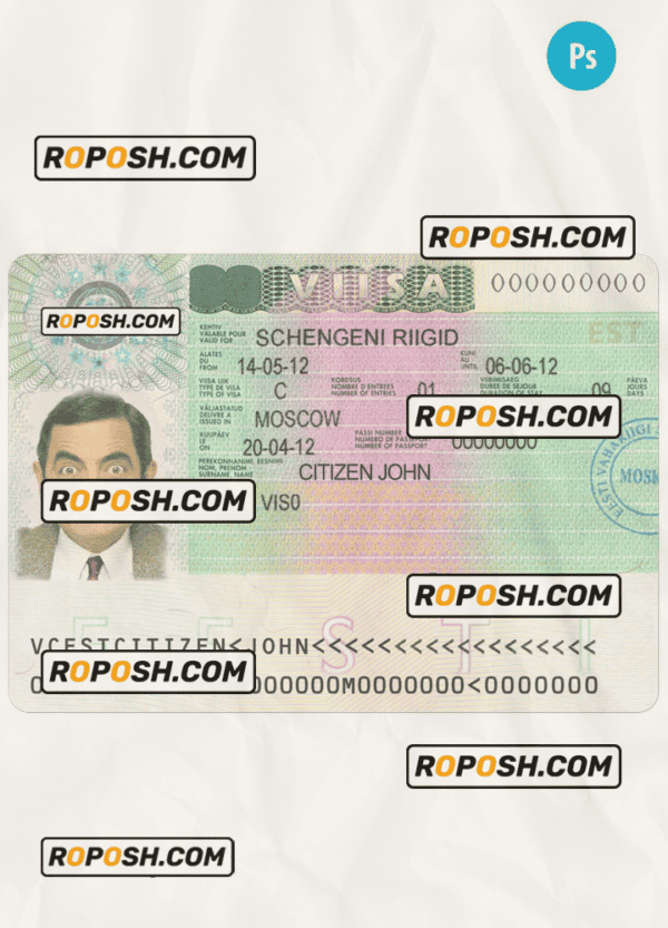 ESTONIA schengen visa PSD template, with fonts