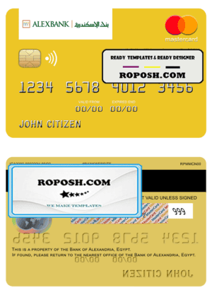 Egypt Bank of Alexandria mastercard template in PSD format