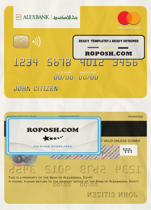 Egypt Bank of Alexandria mastercard template in PSD format