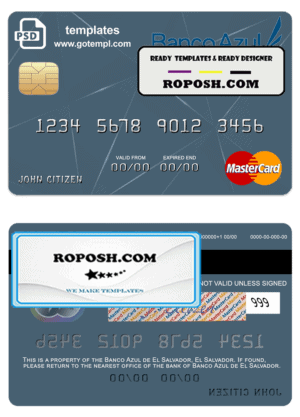 El Salvador Banco Azul de El Salvador mastercard template in PSD format