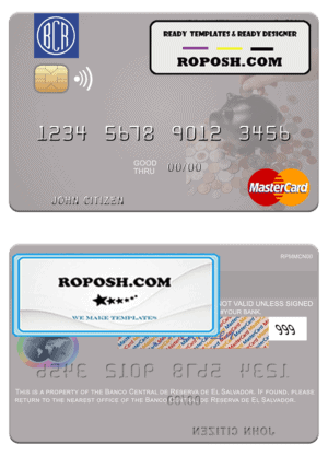 El Salvador Banco Central de Reserva de El Salvador mastercard template in PSD format