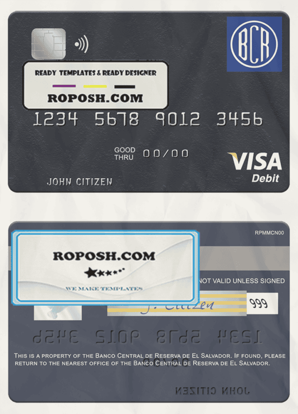 El Salvador Banco Central de Reserva de El Salvador visa debit card template in PSD format