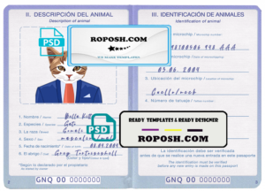 Equatorial Guinea cat (animal, pet) passport PSD template, fully editable