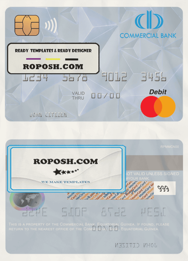 Equatorial Guinea Commerical bank Guinee Equatoriale mastercard template in PSD format
