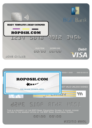 Equatorial Guinea BGFI Bank visa debit card template in PSD format