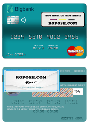 Estonia Bigbank mastercard credit card template in PSD format
