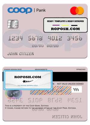 Estonia Coop Pank mastercard credit card template in PSD format