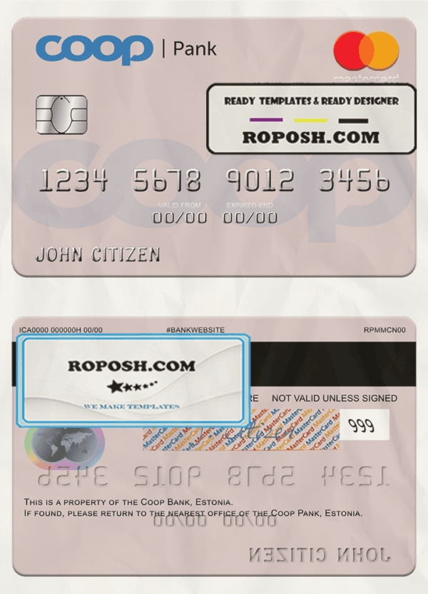 Estonia Coop Pank mastercard credit card template in PSD format