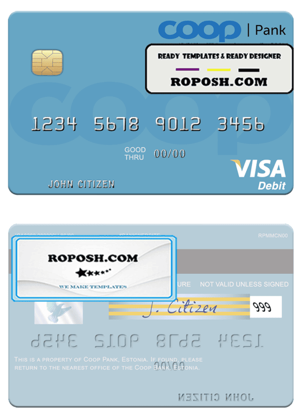 Estonia Coop Pank visa debit credit card template in PSD format