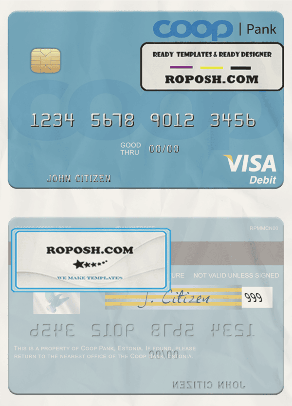 Estonia Coop Pank visa debit credit card template in PSD format
