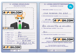 Estonia dog (animal, pet) passport PSD template, fully editable