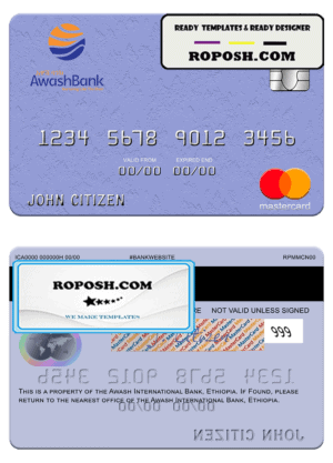 Ethiopia Awash International Bank mastercard credit card template in PSD format