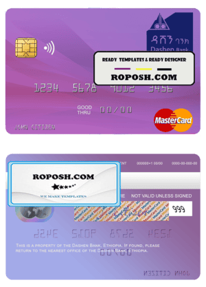 Ethiopia Dashen Bank mastercard credit card template in PSD format