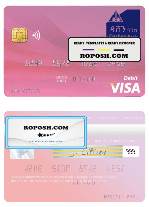 Ethiopia Dashen Bank visa debit credit card template in PSD format