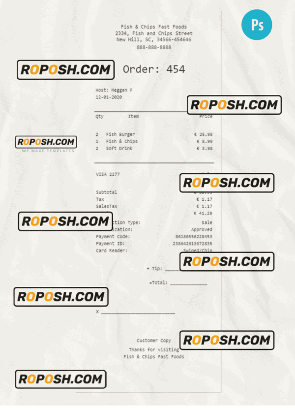 FAST FOOD payment receipt PSD template