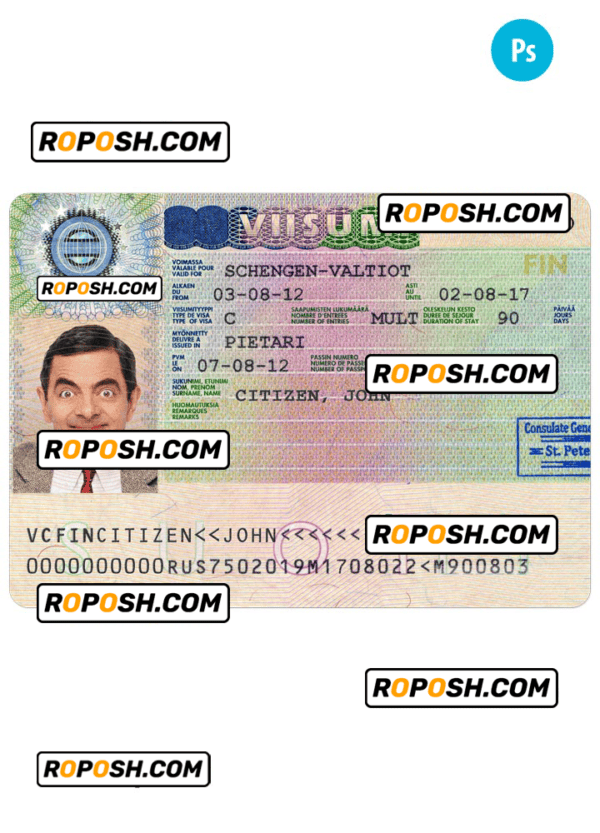 FINLAND schengen visa PSD template, completely editable, with fonts