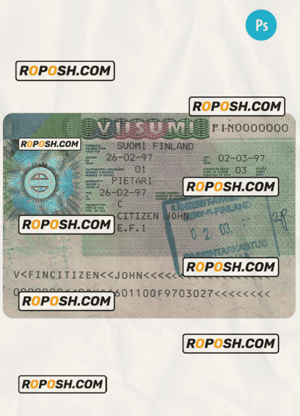 FINLAND entry visa PSD template, completely editable, with fonts
