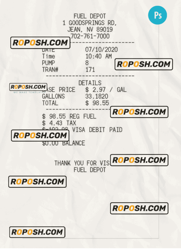 FUEL DEPOT payment check PSD template