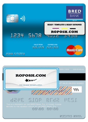 Fiji BRED Bank mastercard credit card template in PSD format