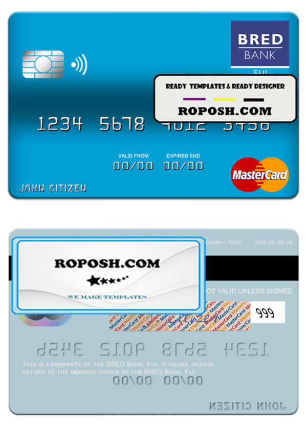Fiji BRED Bank mastercard credit card template in PSD format