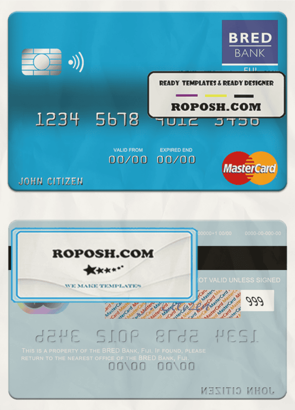 Fiji BRED Bank mastercard credit card template in PSD format
