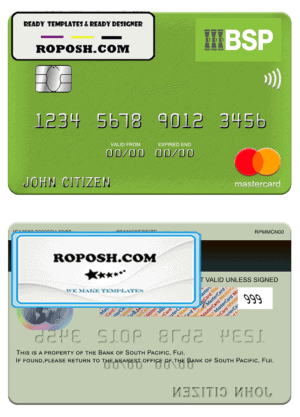 Fiji Bank of South Pacific mastercard credit card template in PSD format