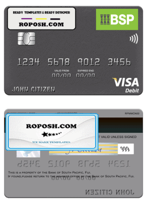 Fiji Bank of South Pacific visa debit card template in PSD format