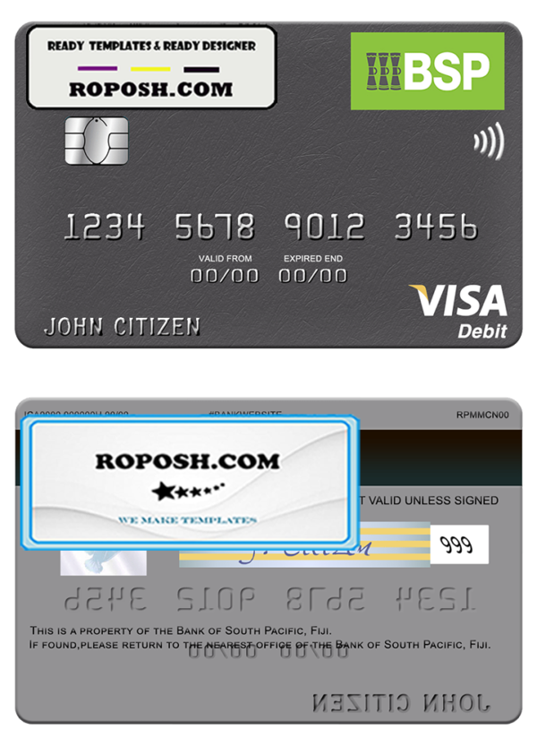 Fiji Bank of South Pacific visa debit card template in PSD format