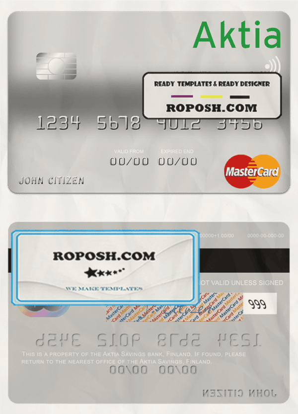Finland Aktia Savings Bank mastercard credit card template in PSD format
