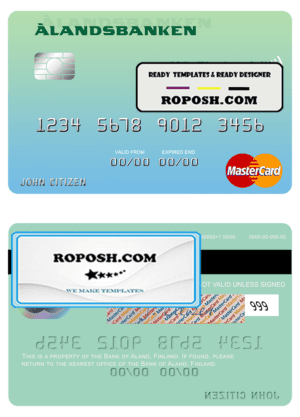 Finland Bank of Aland mastercard credit card template in PSD format