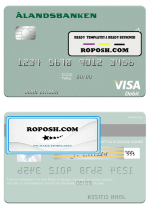 Finland Bank of Aland visa debit credit card template in PSD format