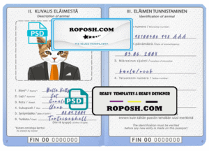 Finland cat (animal, pet) passport PSD template, completely editable