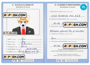 Finland dog (animal, pet) passport PSD template, fully editable