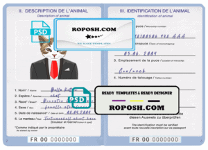 France cat (animal, pet) passport template, fully editable