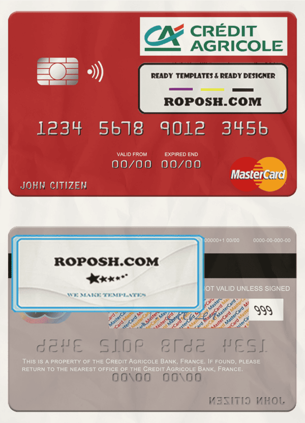 France Credit Agricole Bank mastercard credit card template in PSD format