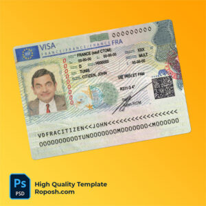 France Schengen Visa template in PSD format, fully editable