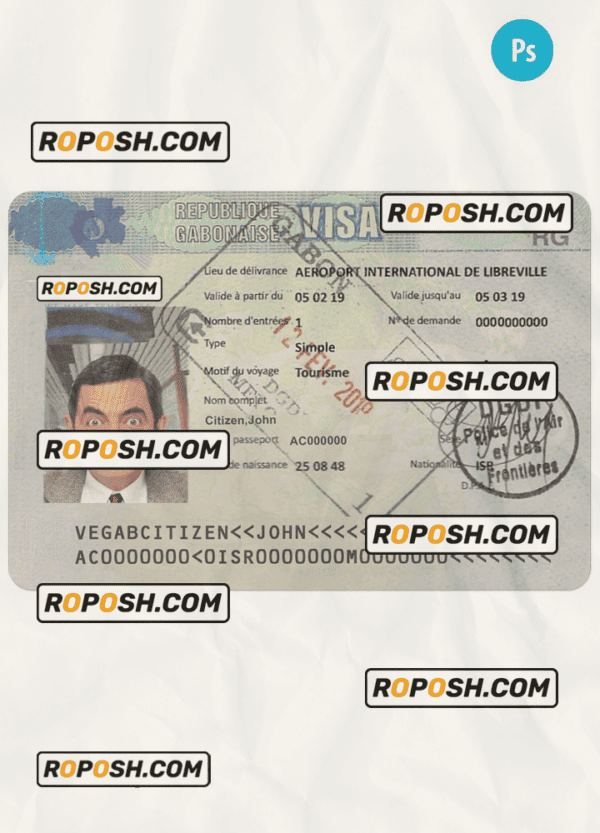 GABONAISE travel visa PSD template, fully editable