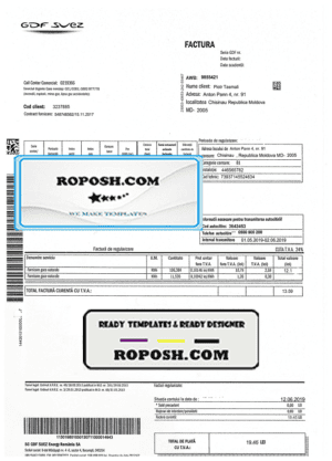 Moldova Gas utility bill template, fully editable in PSD format