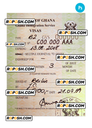GHANA travel visa PSD template, with fonts