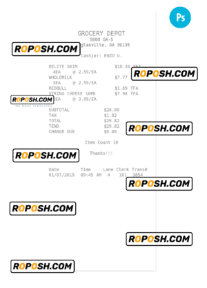 GROCERY DEPOT payment check PSD template
