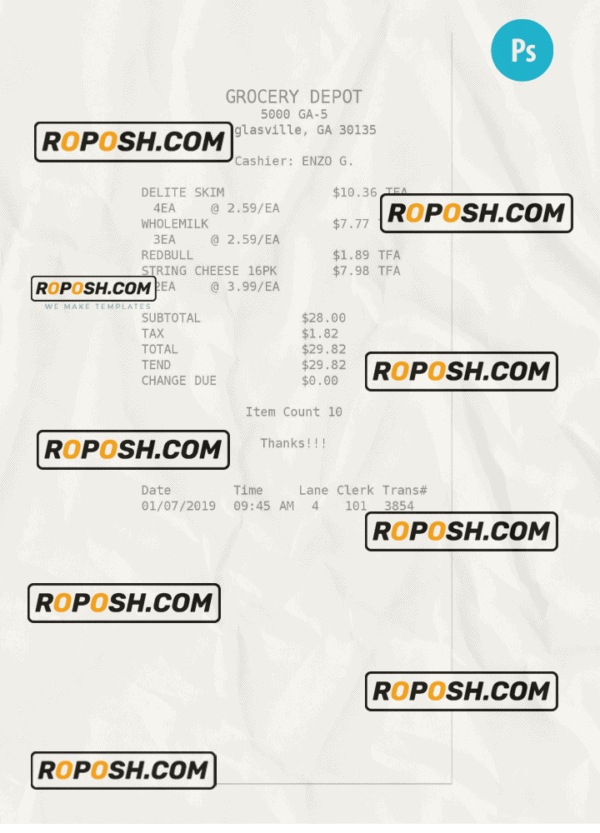 GROCERY DEPOT payment check PSD template