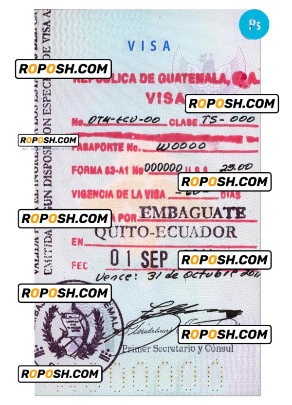 GUATEMALA travel visa PSD template, fully editable