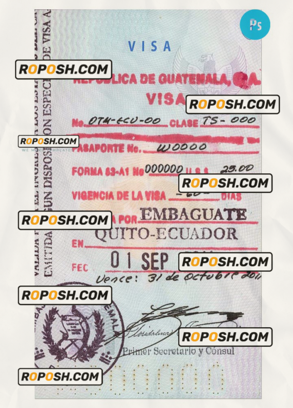 GUATEMALA travel visa PSD template, fully editable scan effect