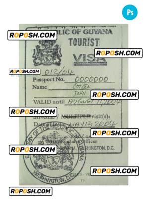 GUYANA stamp tourist visa PSD template