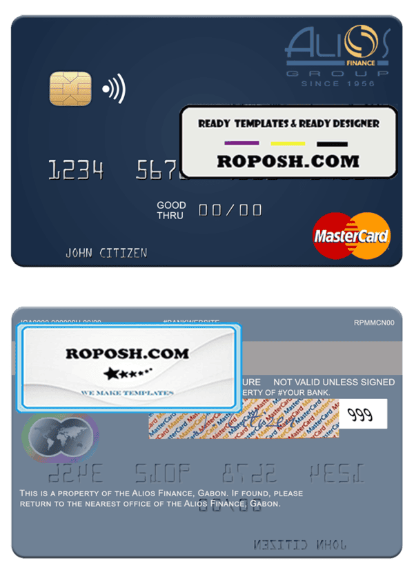 Gabon Alios France mastercard template in PSD format