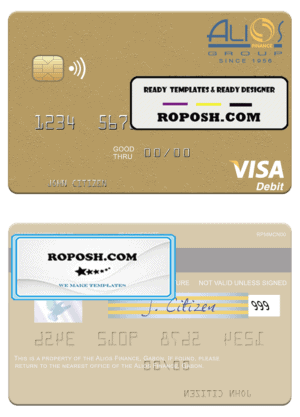 Gabon Alios France visa debit card template in PSD format
