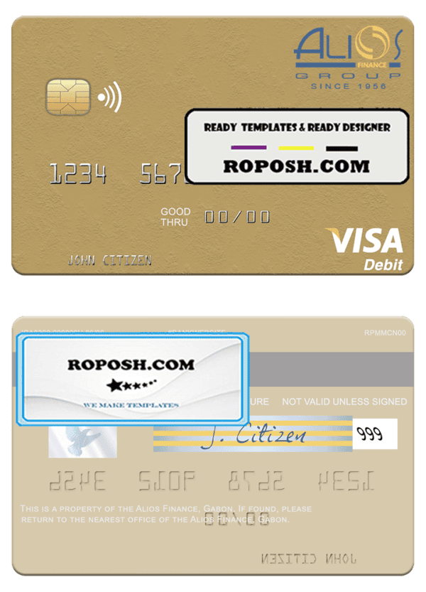 Gabon Alios France visa debit card template in PSD format