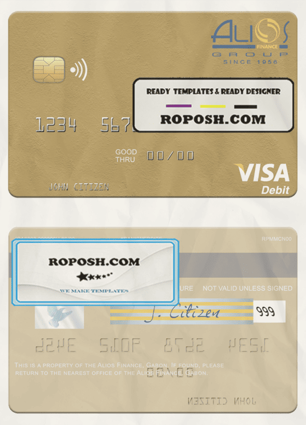 Gabon Alios France visa debit card template in PSD format