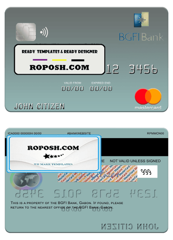 Gabon BGFI Bank mastercard template in PSD format
